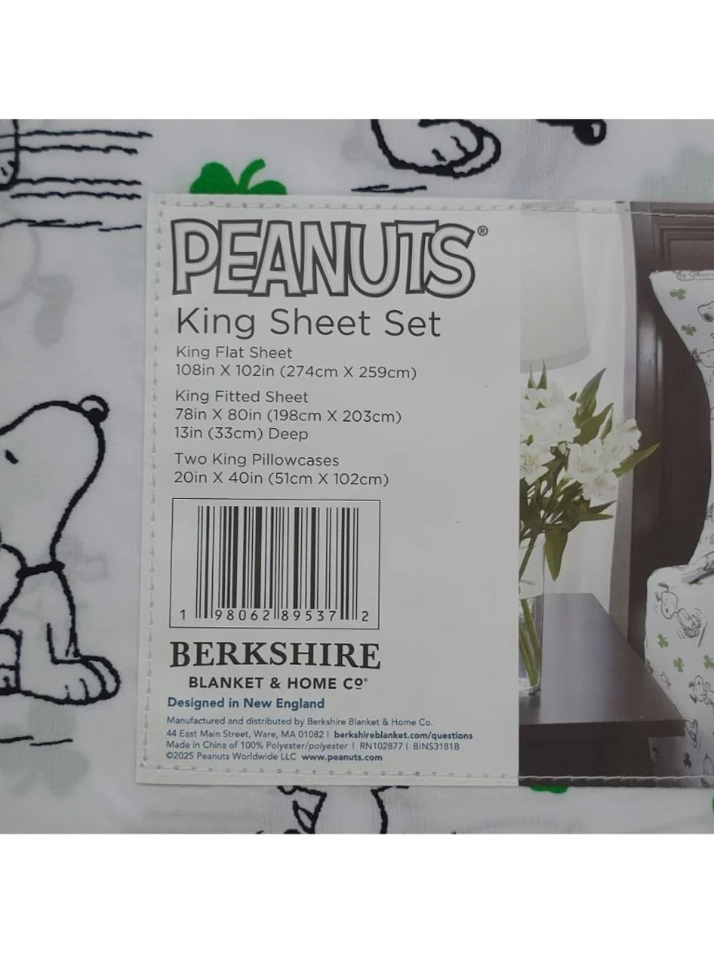 Peanuts Snoopy King Sheet Set Shamrock St Patrick's Day By Berkshire Spring